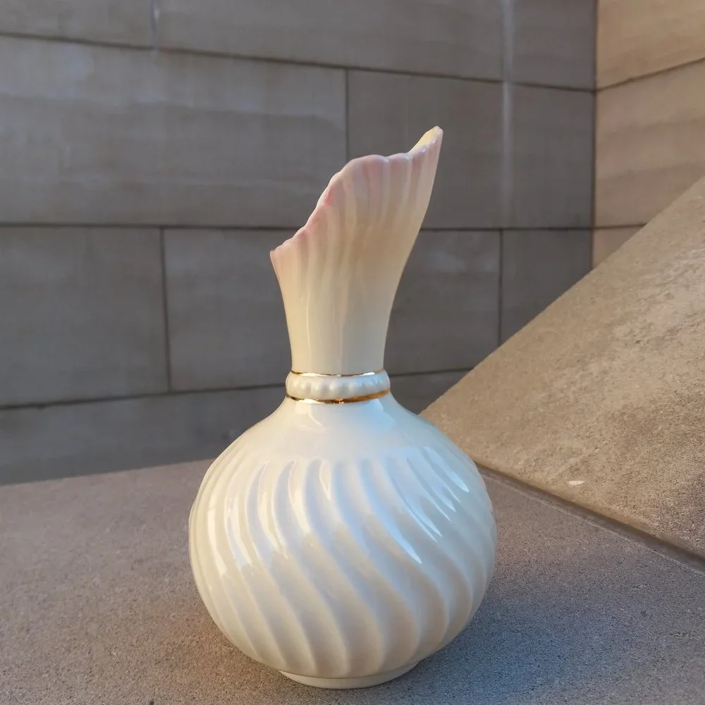 BELLEEK Pink Scroll Bud Vase 1980-1992 7th Gen Mark